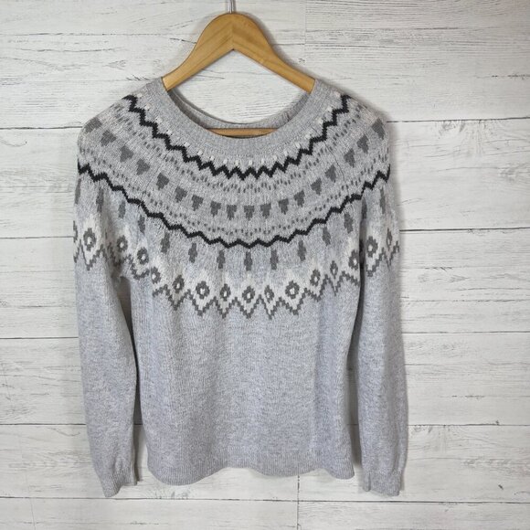H&M Sweater Womens Light Size XS Gray Alpaca Wool Fair Isle Comfy Cozy Fall Wear - Picture 3 of 13